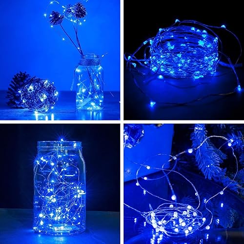 Miniatura 53 de Paquete de 4 luces de hadas que funcionan con pilas con temporizador de control remoto, tira de luces LED para decoración de interiores y Blanco