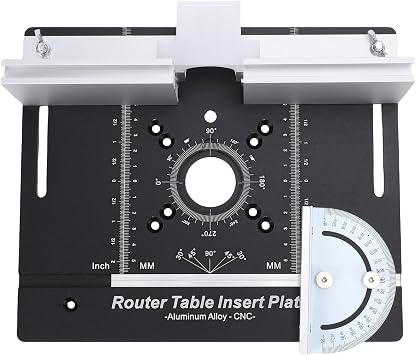 Aluminum Alloy Router Table Insert Plate, Woodworking Flip Board with Miter Guide for Slotting, Trimming Bench, MM Inch Scales