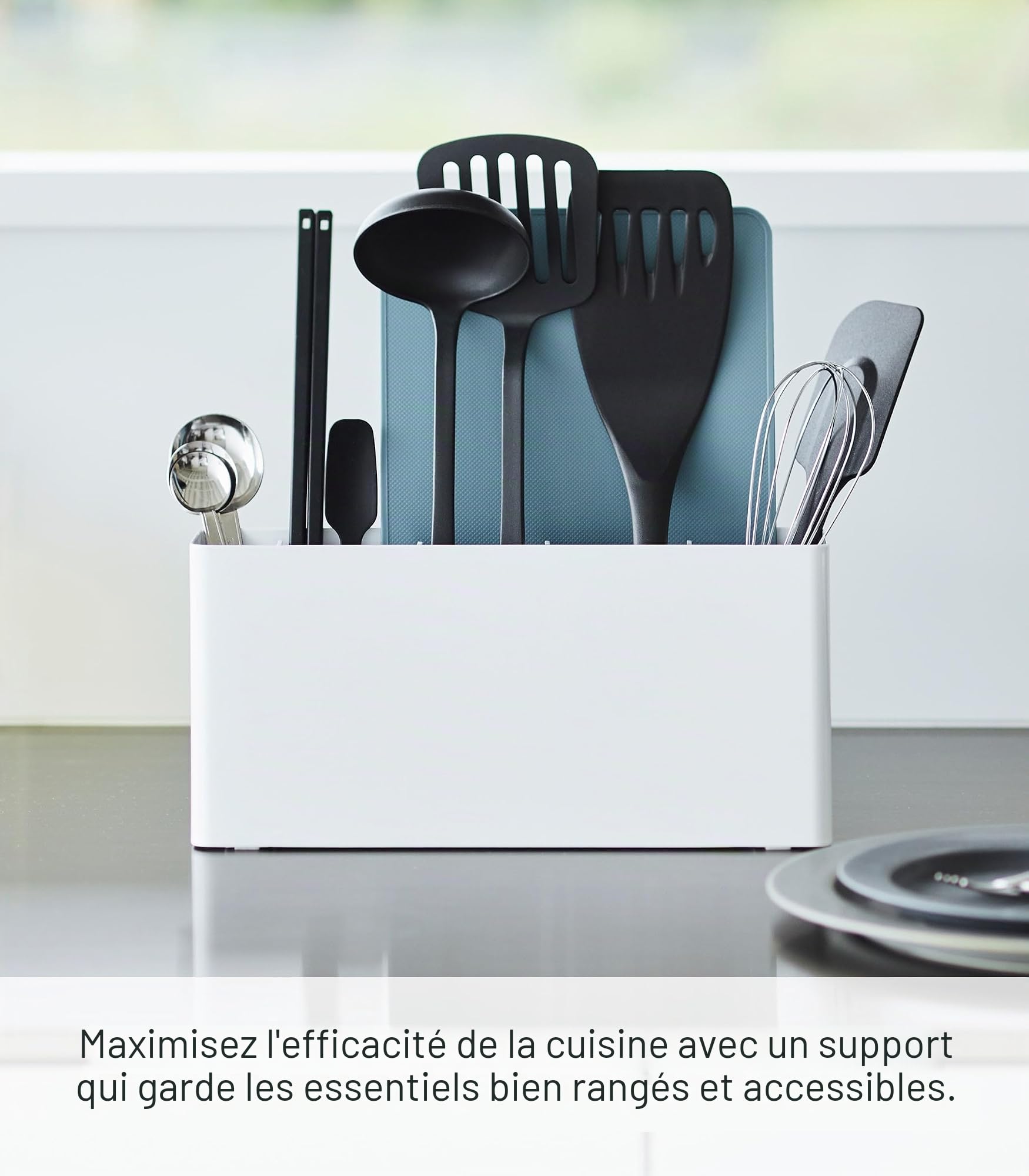 Yamazaki 8146 Organiseur pour ustensiles de cuisine en acier inoxydable Blanc