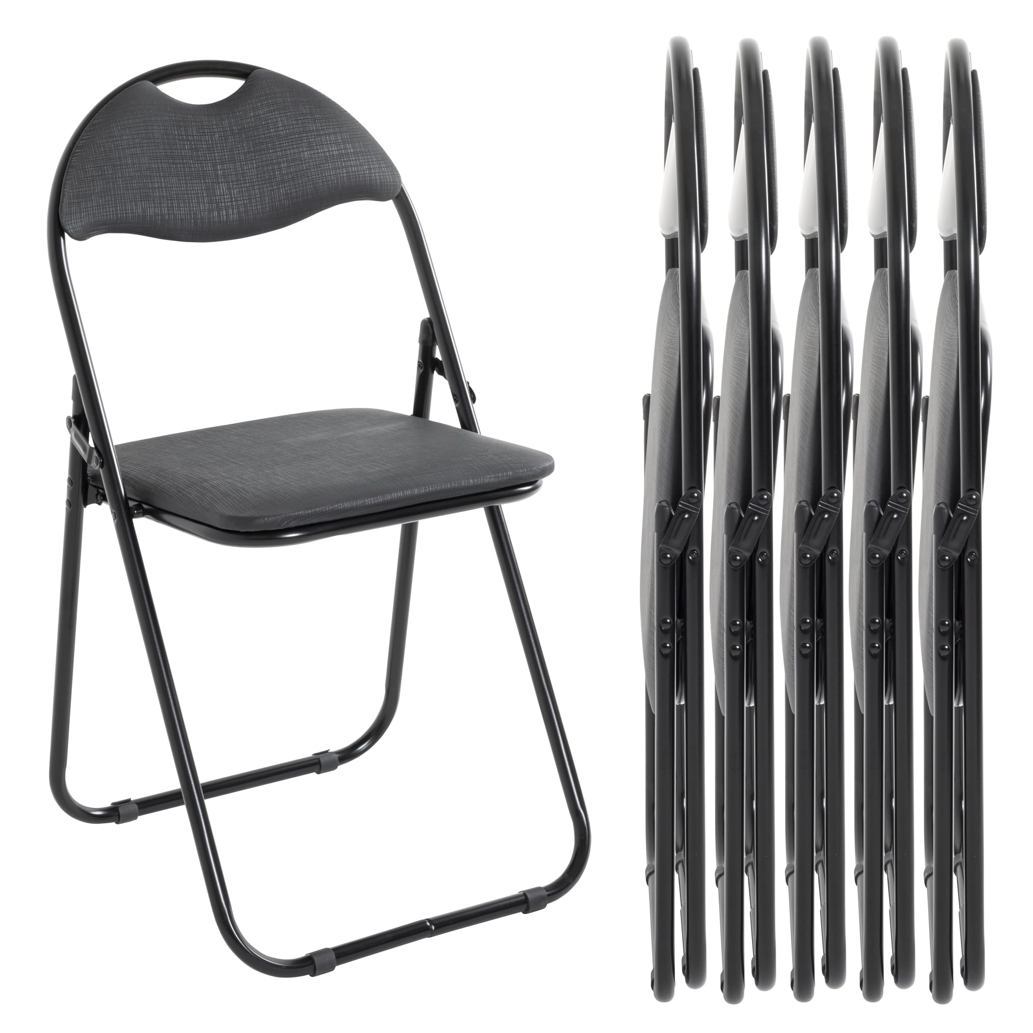 HAKU Chaise Pliante rembourrée, Lot de 6 chaises Pliantes Confortables, Noir, Dossier rembourré, Assise rembourrée, Acier - Dimensions : L 44 x H 80 x P 47 cm, Style : Moderne