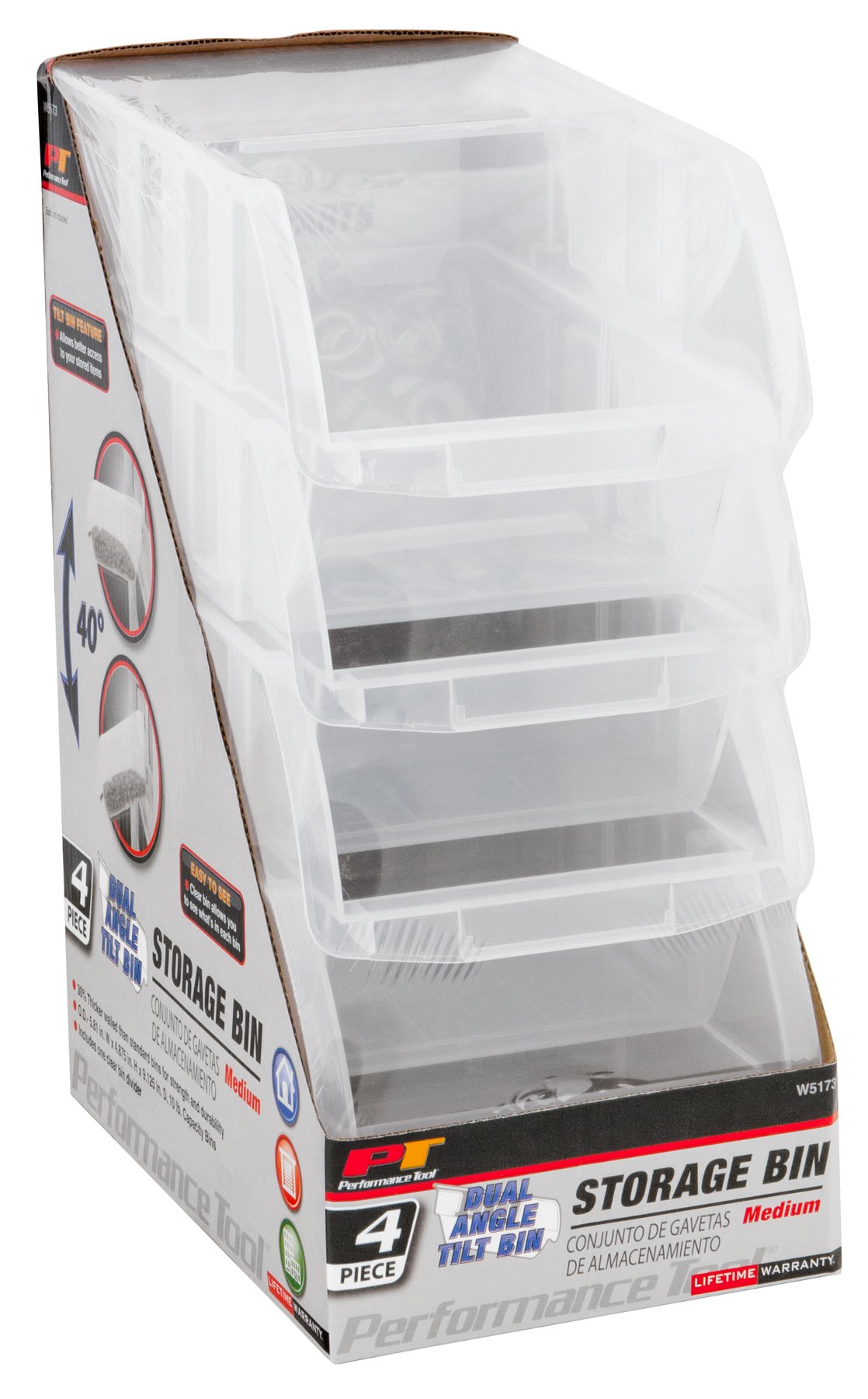 Performance Tool W5173 Dual Position Tilt Storage Organizer Bins for Toys/Parts/Sewing/Legos & More (Medium)