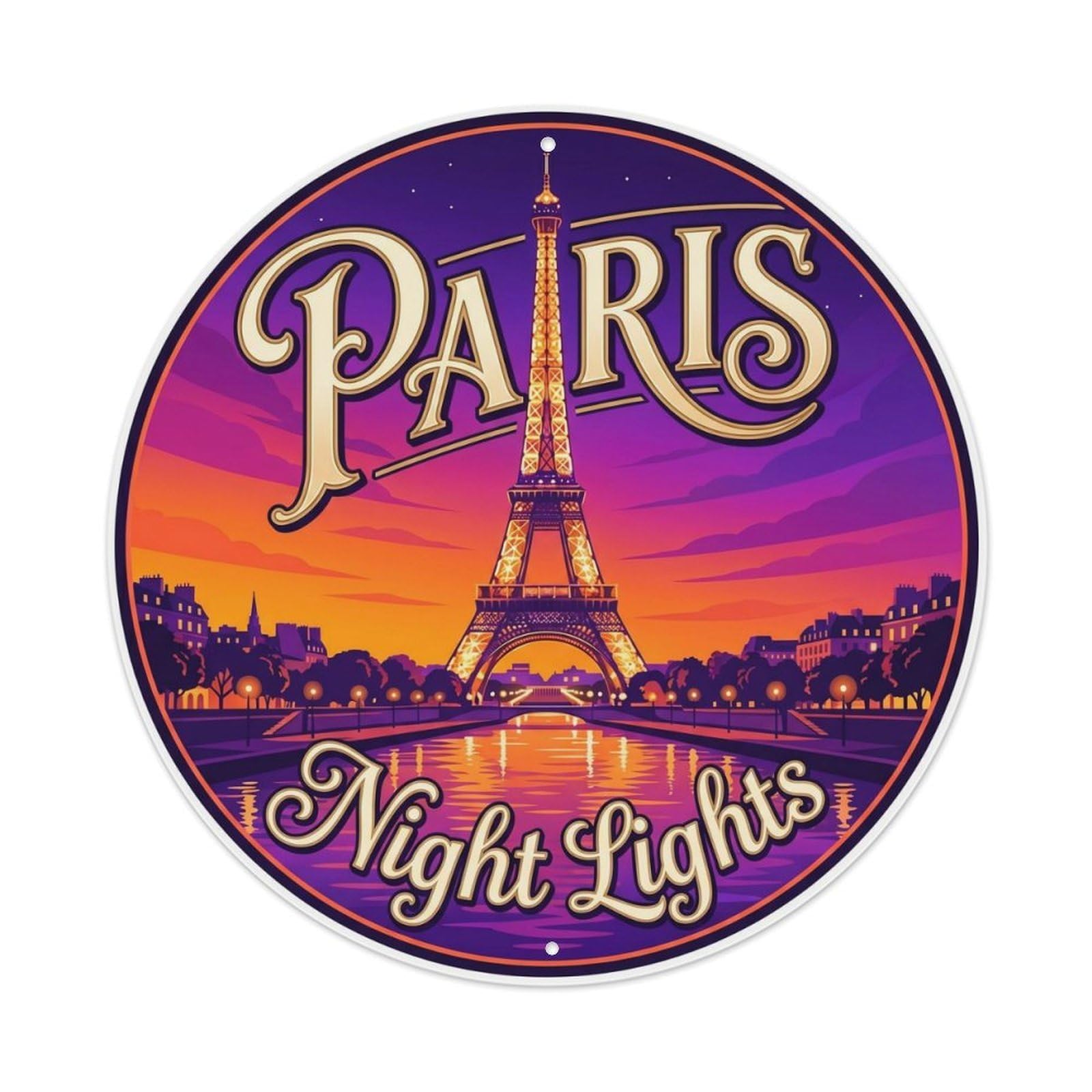 Fqnyr Style Vintage Travel Eiffel Tower Night Metal Tin Sign