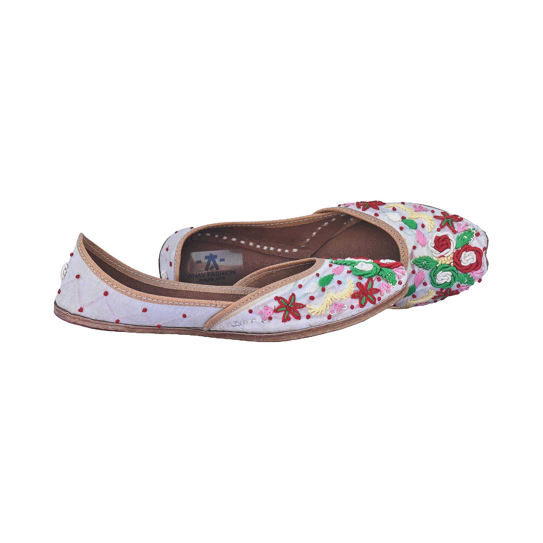 Women Beautiful White Multicolor floral Cushioned Punjabi Jutti | Handcrafted Soft Leather Comfort Famous work all over | Unique Design Moccasins | Ladies Mojaris (Available in UK Size- 3, 4, 5, 6, 7)-image-19