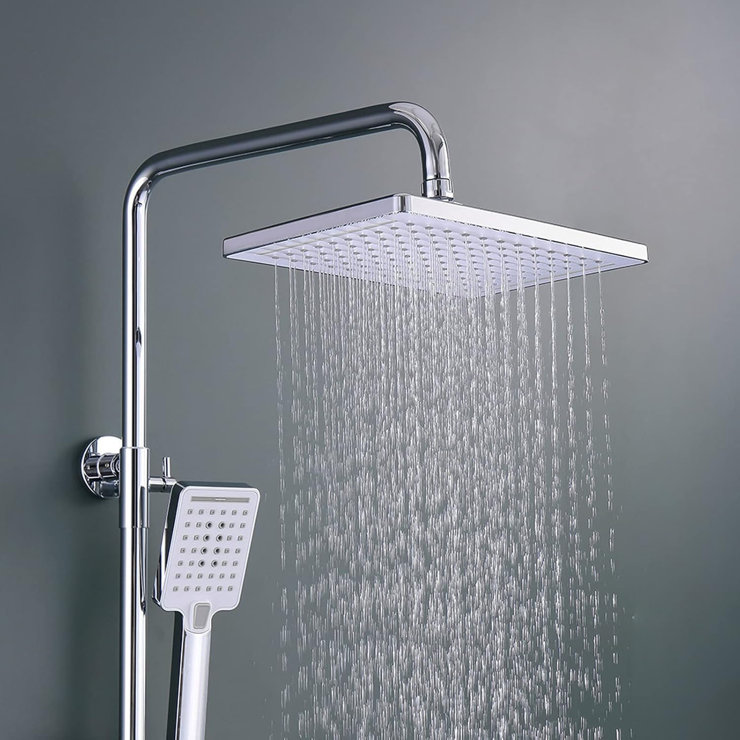 Exposed Shower Systems, Rain Shower Head with Handheld, 3 Functions Chrome Shower Faucet Sets Complete, Shower Set, Complete Shower System Kit with Shower Valve and Trim Kit, Wall