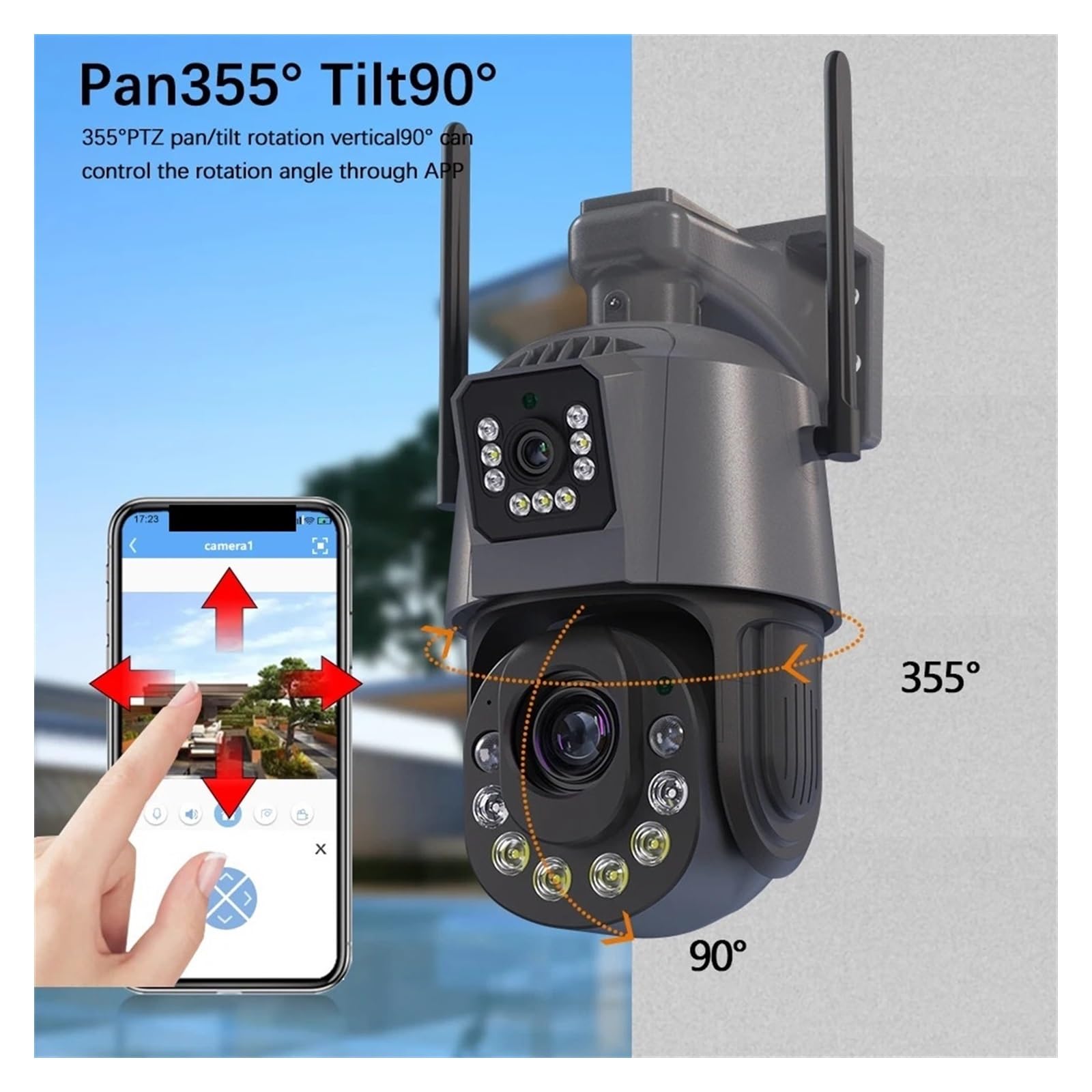 Caméra de sécurité, Caméra de surveillance sécurité à zoom optique 50x extérieure 6MP CCTV sans fil Détection humaine dôme IP PTZ Audio bidirectionnel pour la sécurité de la maison(6MP NO SD Card)