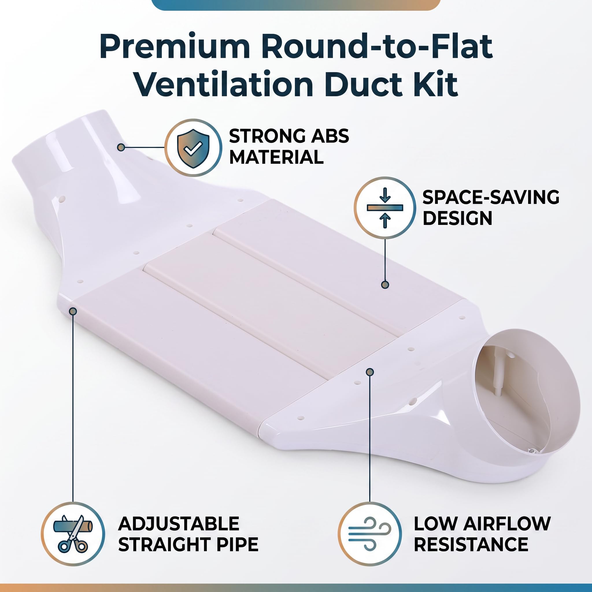 SEAFRONT Kit de Adaptador de Viga Transversal de Tubo de Ventilación de ABS, Conducto de Aire Redondo a Plano, 160mm con Secciones de Corte Ajustables para Derivación de Viga, sin Taladro
