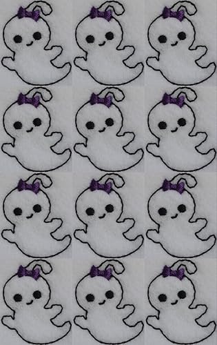 Set of 12 Halloween Felt Ghost Embroidered Felties Uncut Appliques