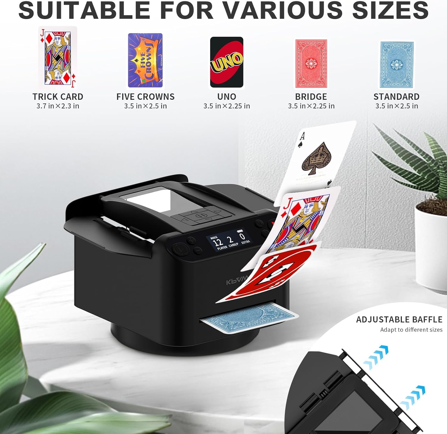 2-in-1 Automatic Card Shuffler & Dealer, 360° Rotating Card Dealer with 4 Wireless Remote, 2-8 Players Playing Card Shuffler for UNO, Poker, Texas Hold'em, Monopoly Deal, Blackjack