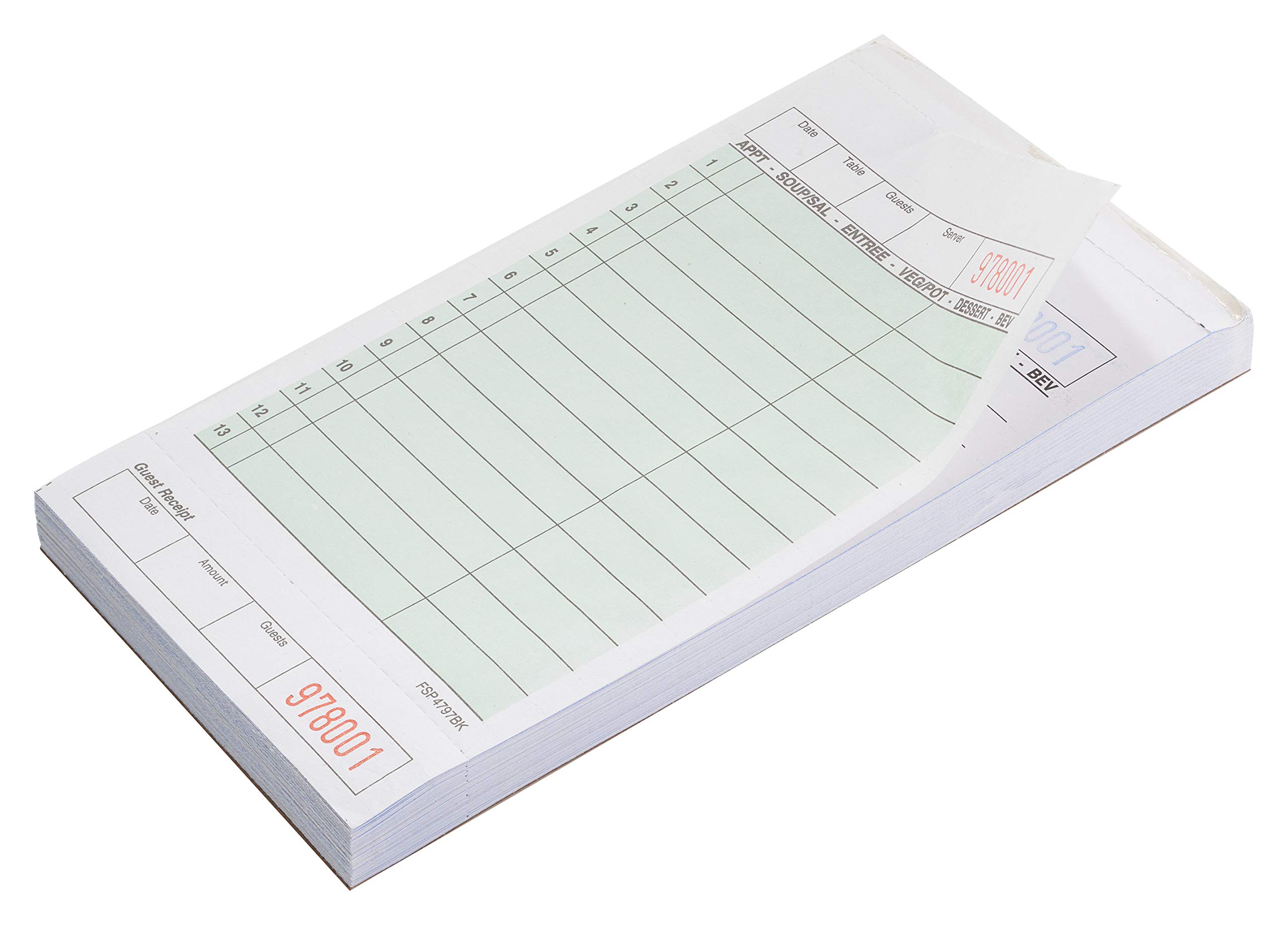 [20 PACK] Green Guest Check Pads 2 Part Carbonless - 50 Pages per Server Pad - Notepad for Waiter, Waitress and Restaurants Server Book (3.5 x 6.75 inches)