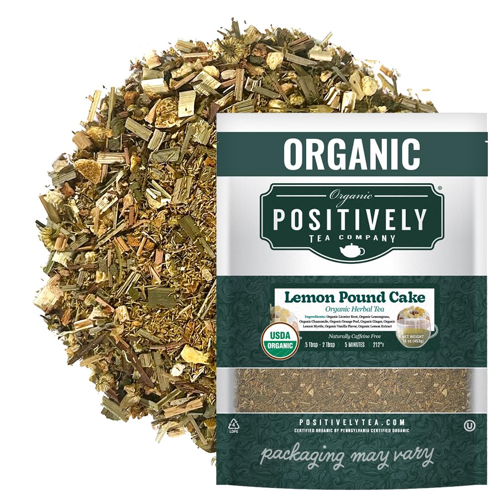 Organic Positively Tea Company, Lemon Pound Cake, Herbal Tea, Loose Leaf, 16 Ounce