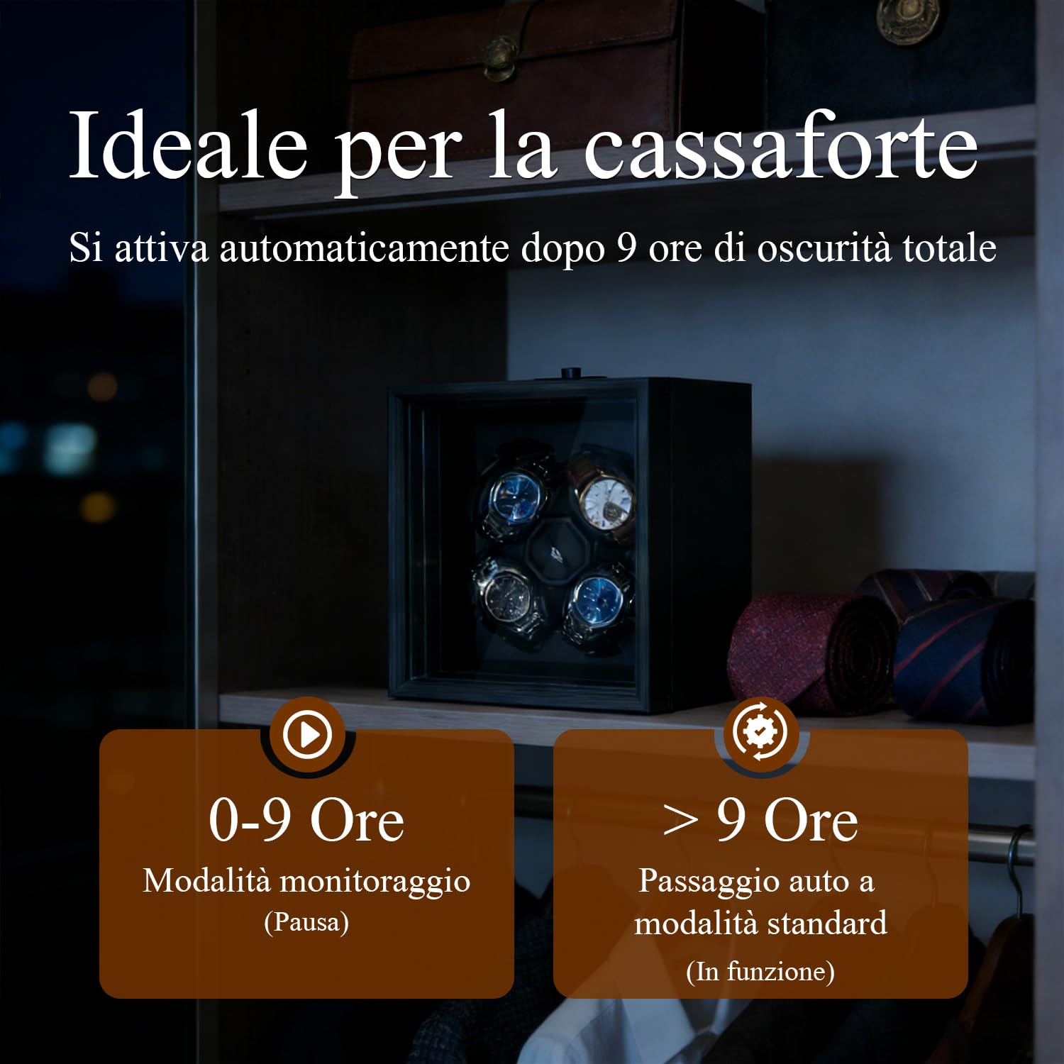 Mcbazel Motore Automatico per Avvolgitori di Orologi per Quattro Orologi, Funzionamento Silenzioso Automático con Motore Silenzioso, Soluzione Professionale per la Cura degli Motivo Ebano-Nero