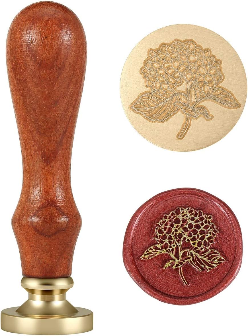 Mornajina Flower Wax Seal Stamp, Vintage Retro Brass Head Wooden Handle Removable Sealing Stamp (Flower)
