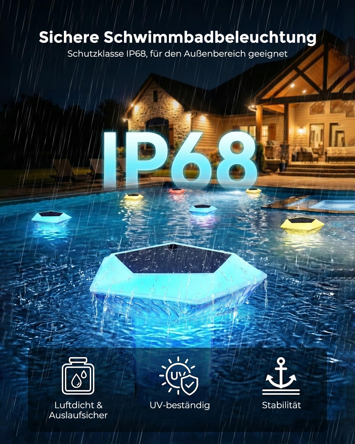 MYMULIKE Dosierschwimmer Pool, Solar Chlor Dosierschwimmer für 3" Chlortabletten, Groß Chlordosierer für Pool mit Poolbeleuchtung, Pool Chlor Dosierer- Einstellbare Freigabe Chlorspender (1 Stück)