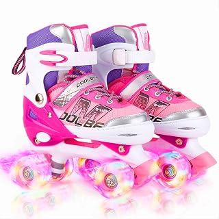 Sowume Adjustable Light Up Roller Skates for Girls & Kids - 8 Shining Wheels, ABEC-7 Bearings, Comfort Fit US 10-3