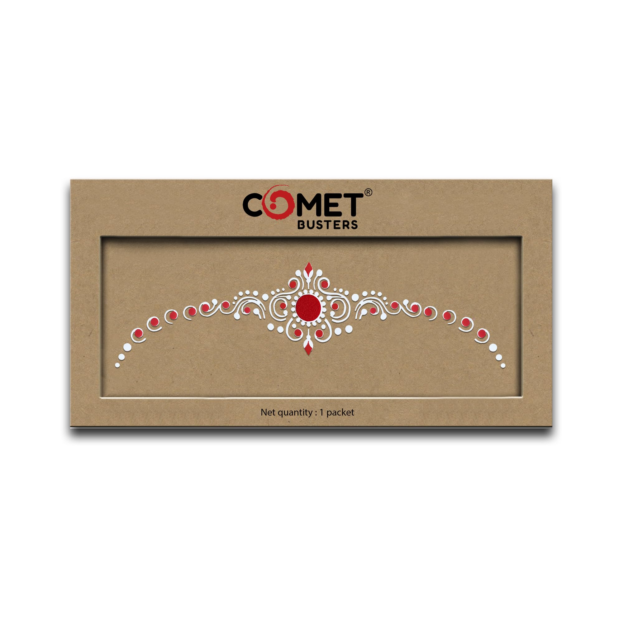 Comet Busters® Bridal Bengali Kolka Bindi – Red & White Designer Forehead Sticker – Traditional Wedding Bindi for Women & Girls – Reusable (BIN2291)-image-9