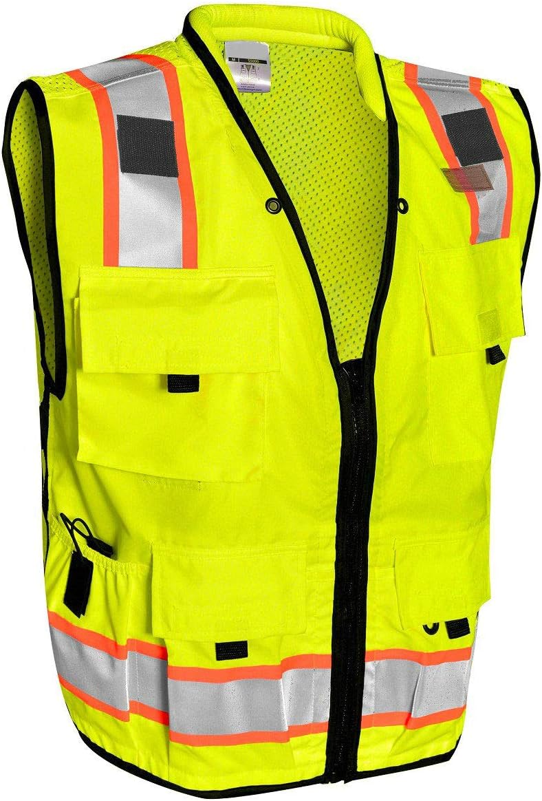 Vero1992 (F Safety Vest For Men's, High Visibility Vest With Pockets and Zipper, Engineer Reflective Safety Vest,