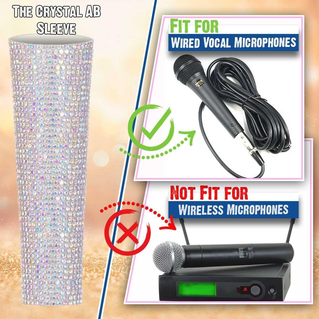 Crystal AB Mixing Colored Mic Handle Sleeve for Wired Microphone SM58LC, Beta 58at, Rhinestones Shining on Tours & TV Shows (Mic Not Included)