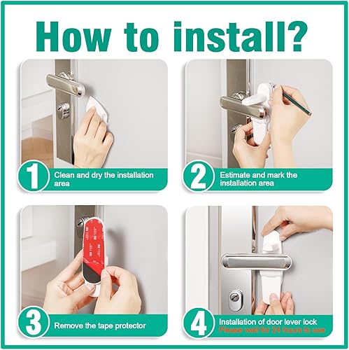 Miniatura 5 de Cerradura de palanca de puerta a prueba de niños (paquete de 2) para seguridad de los niños, evita que los bebés abran puertas, instalación adhesiva
