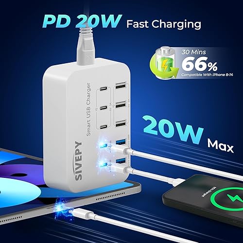 Miniatura 2 de PD20W - Estación de carga USB C, cargador USB C de escritorio 106 W 10 en 1, protector de sobretensiones (4200J), adaptador de alimentación de carga