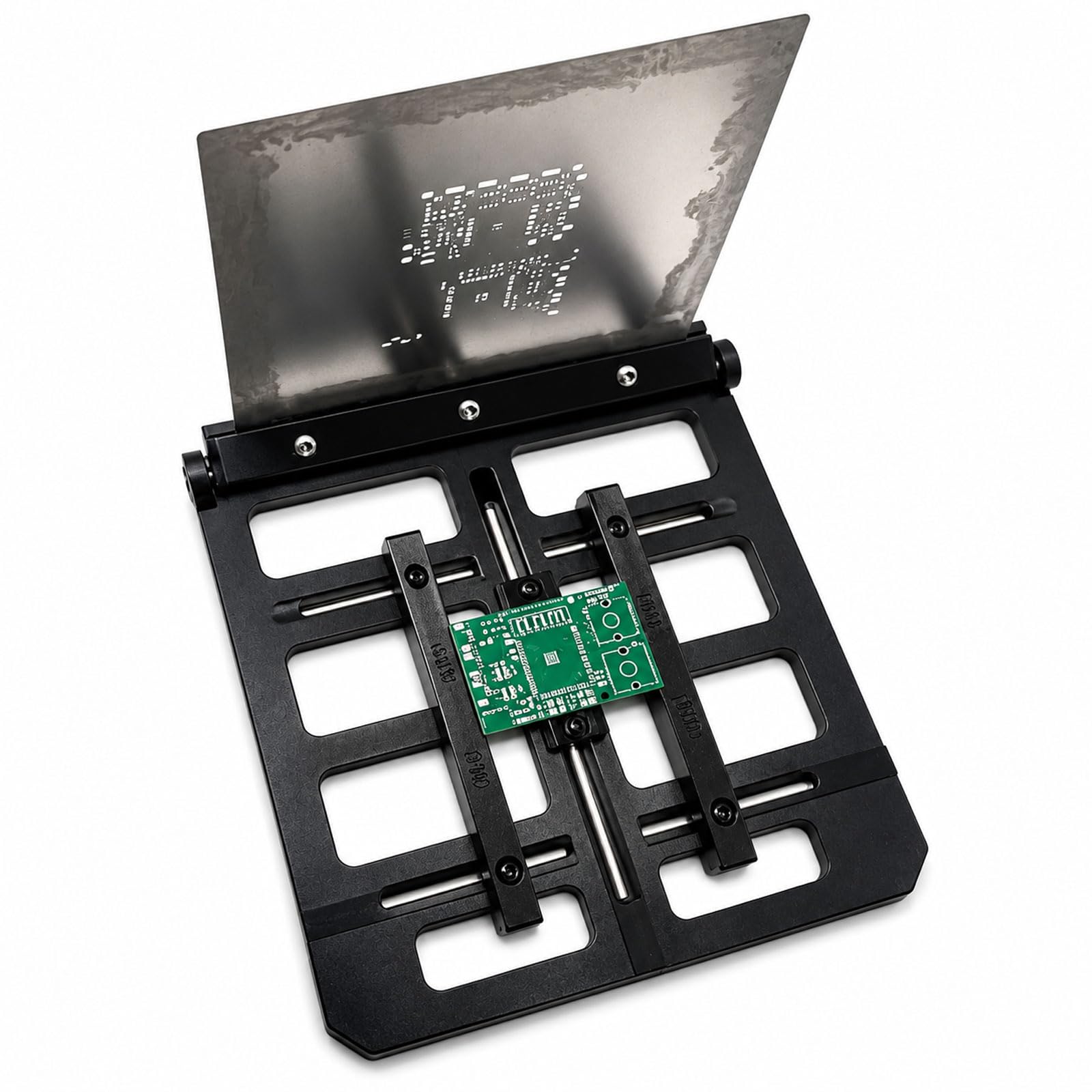 Drukarka ręczna do szablonów PCB, regulowany stojak na pastę lutowniczą Smt z podnoszoną ramą i 4 zatrzaskami, do PCB 80 x 70 mm i szablonów 100 x 100 / 150 x 150 mm 100 x 100 mm