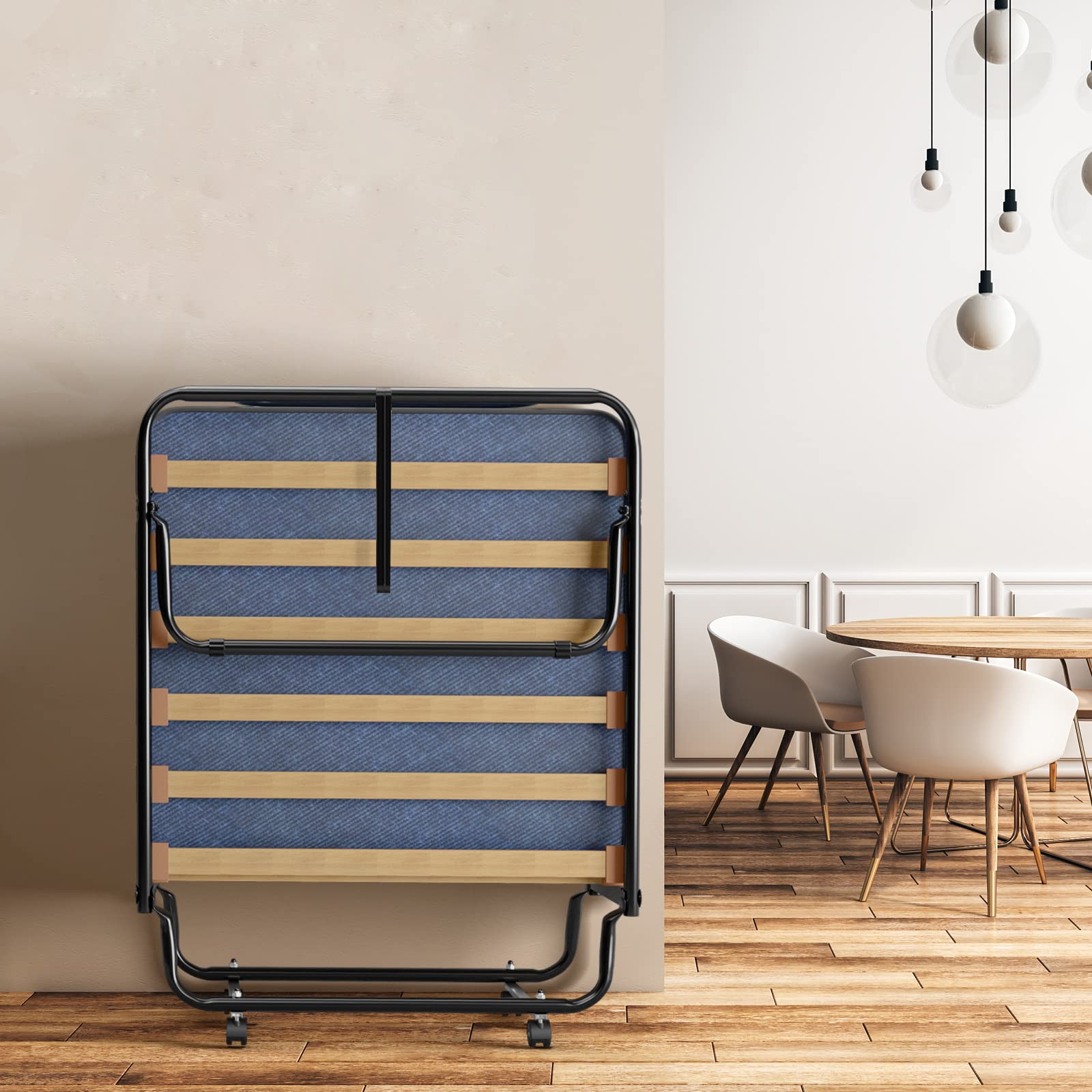 GIANTEX Gästebett klappbar, Klappbett 80x190cm Erwachsene, Einzelbett mit Matratze aus Memory-Schaum, Reisebett mit 4 Rollen, klappbares Bett Faltbett Metallbett Metallrahmen 130 kg belastbar (Blau)