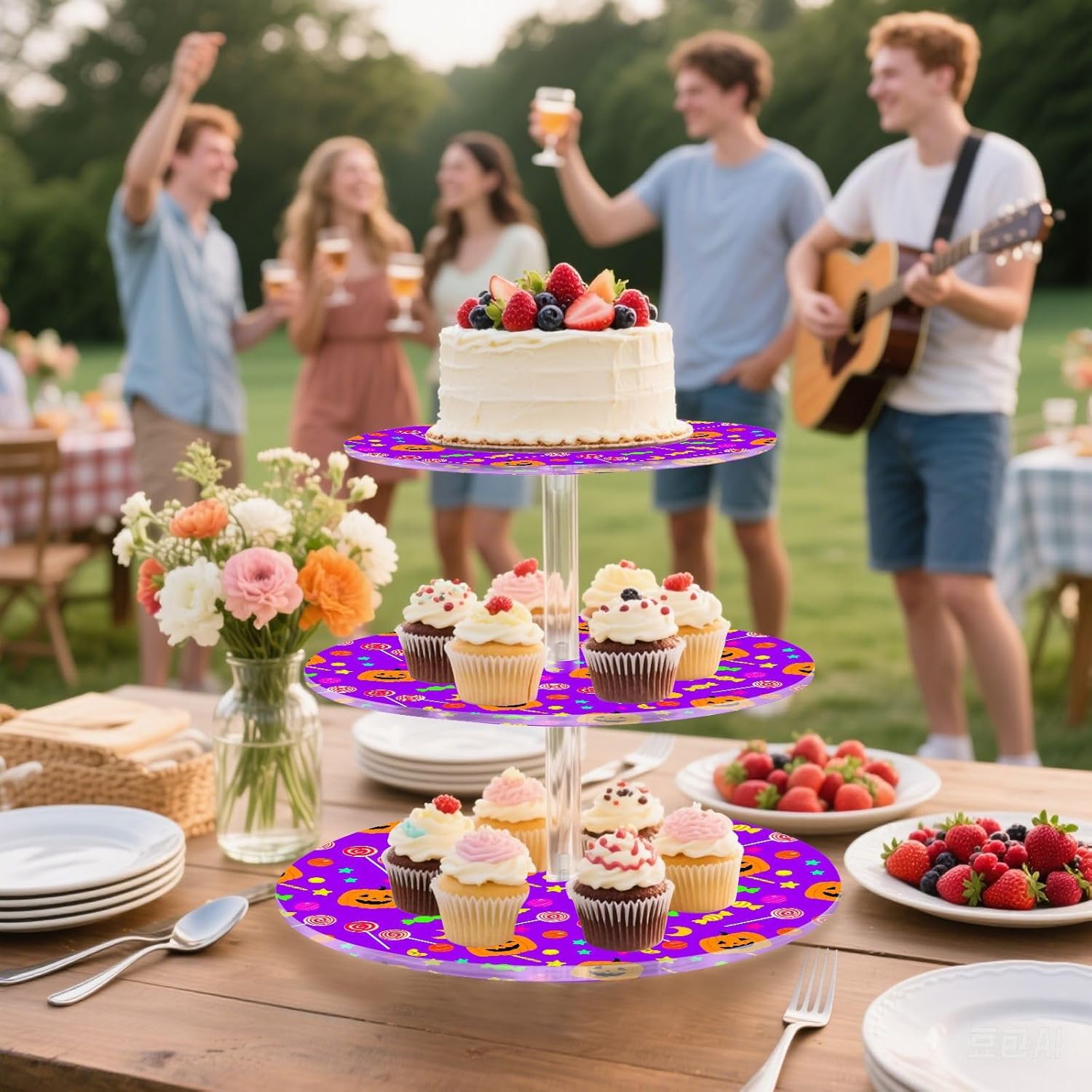 Sugar Moon Pumpkin Halloween 3 Tier Acrylic Cupcake Stand, Cupcake Stand for 34 Cupcakes for Weddings, Christmas,Holidays,Parties,Birthday,Printed Cupcake Tower 23300944