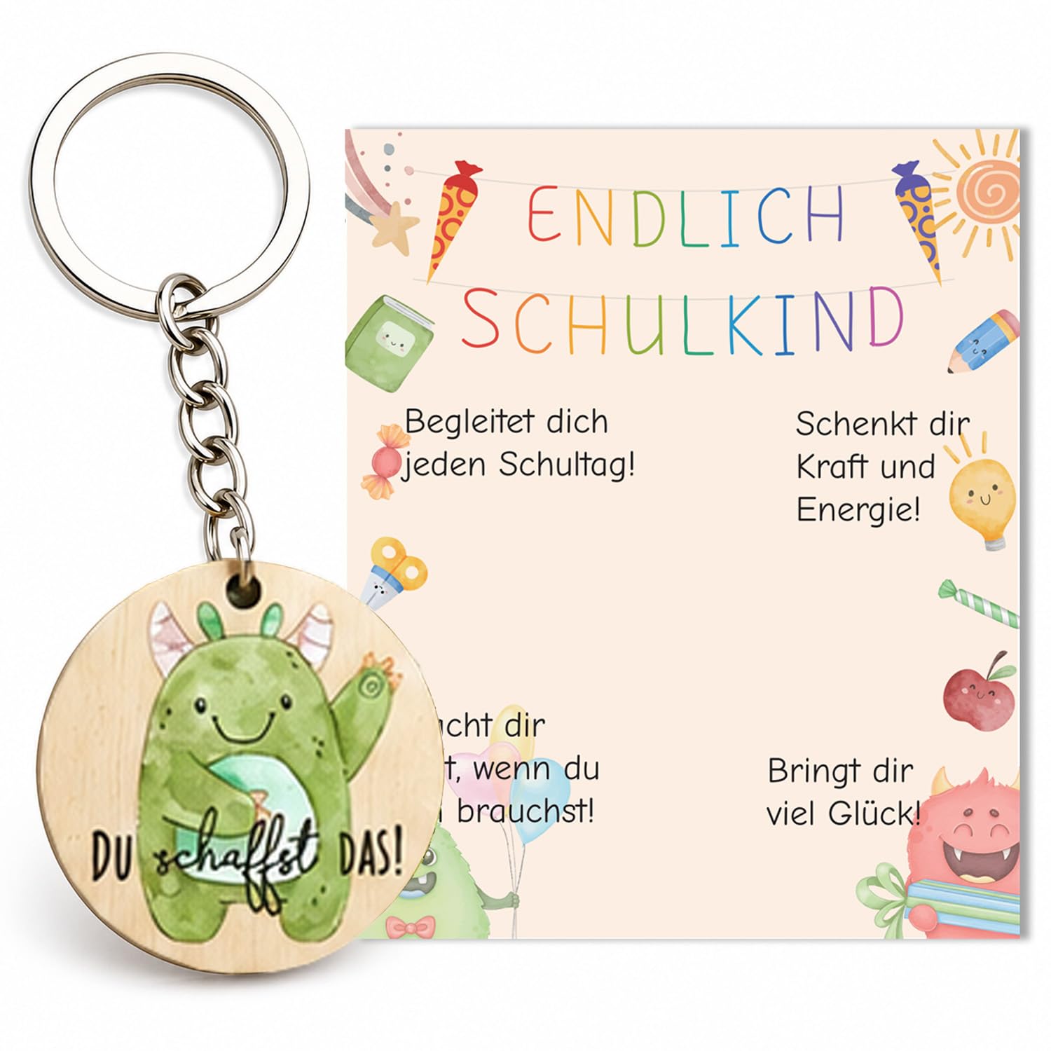 Schlüsselanhänger Einschulung, Glücksbringer Schulanfang Schutzengel Mutmacher Mutstein Schultüte Anhänger für Kinder