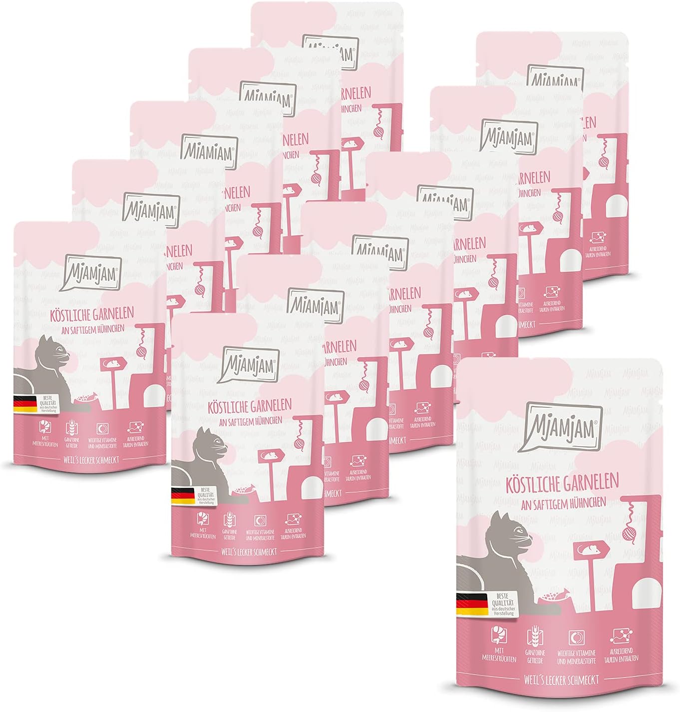 MjAMjAM - premium natvoer voor katten - Quetschie - hartig wild & konijn met fruitige bosbessen, pak van 6 (6 x 300 g) graanvrij met extra vlees