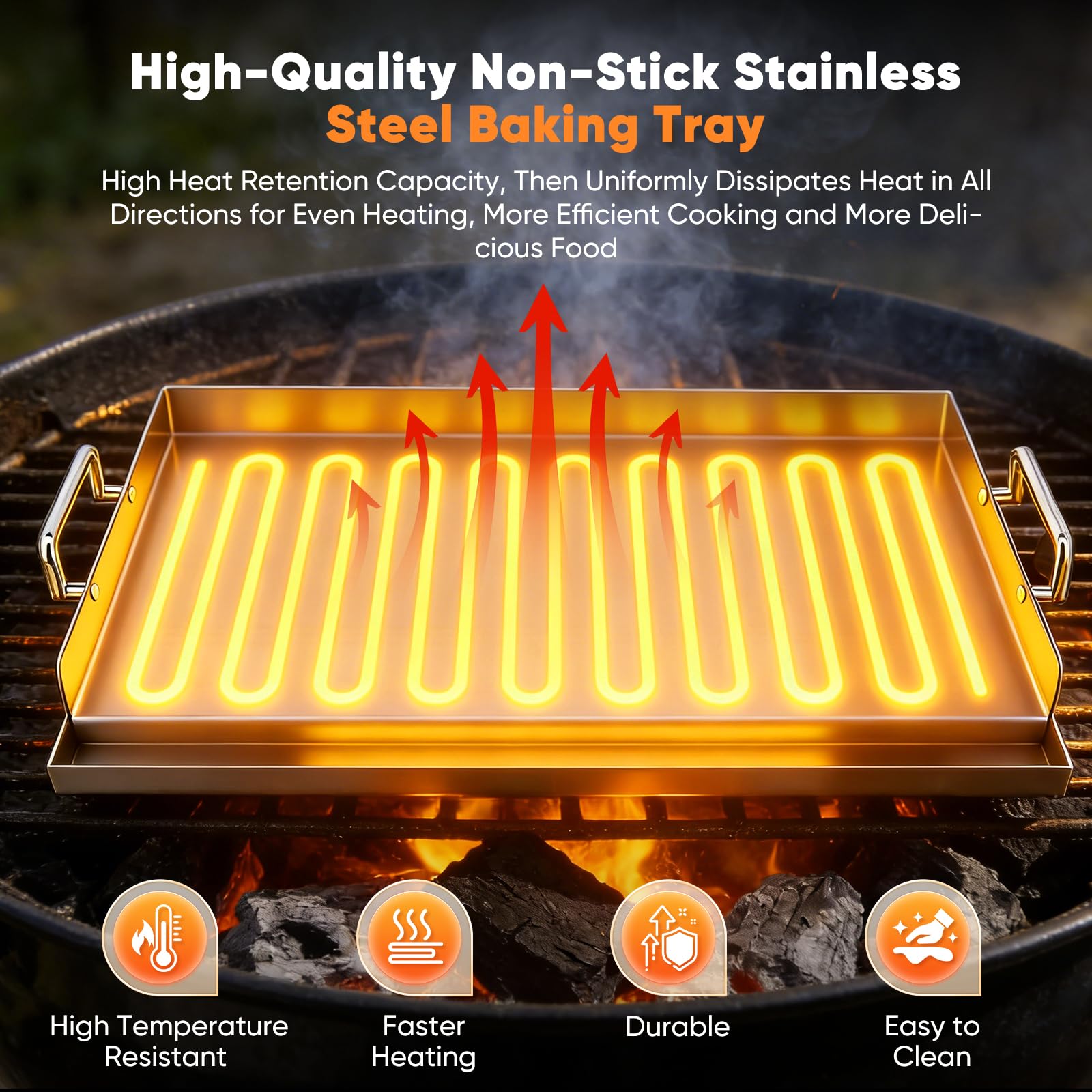 Edelstahl Plancha Grillplatte Edelstahl Massive Stahlgrillplatte Herd für Gas- & Holzkohlegrill,Gleichmäßige Hitzeverteilung,vielseitig für Garten,Camping,Feste,43x32,2cm