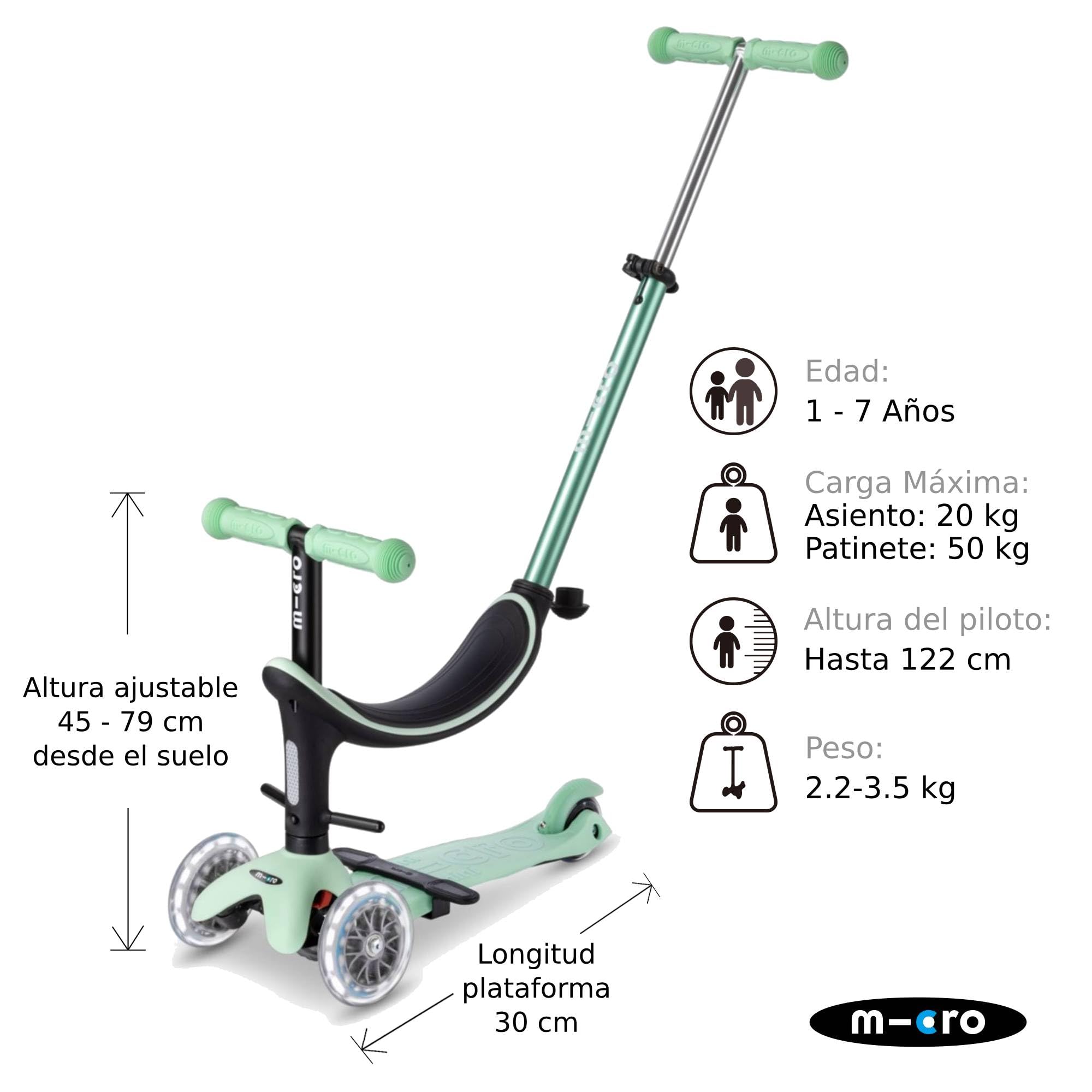 Micro® | Mini2Grow Deluxe LED | El Original Desde 1999 | Patinete Evolutivo con Asiento Mini 4en1 para niños Desde 1 año| Ruedas LED mas Brillantes | Transición sin Herramientas | 1-6 Años — view 2
