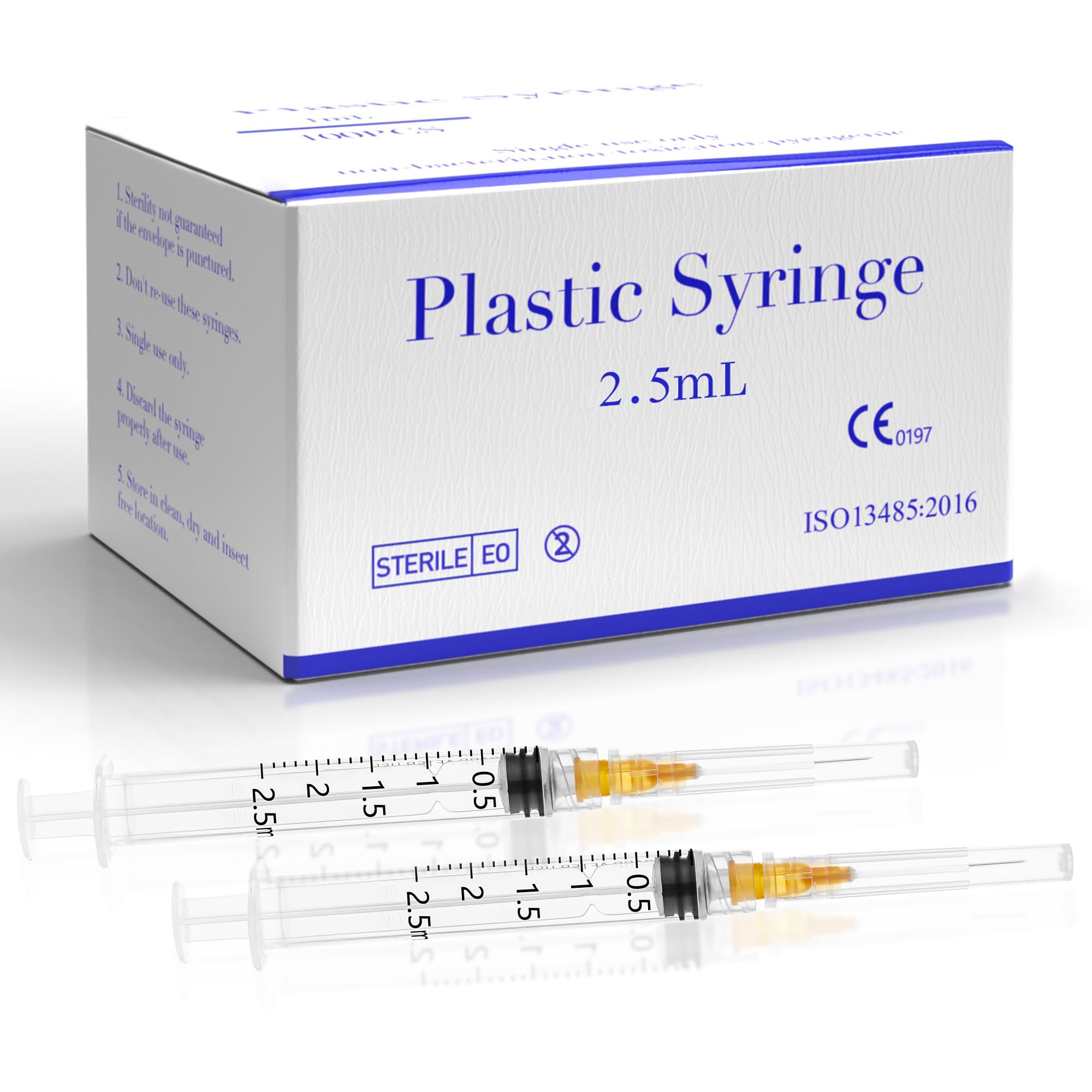 Photo 1 of 100 Pack 2.5mL/cc 25Ga 1 Inch Disposable Luer Lock Lab Syringes, Individually Sealed Packed