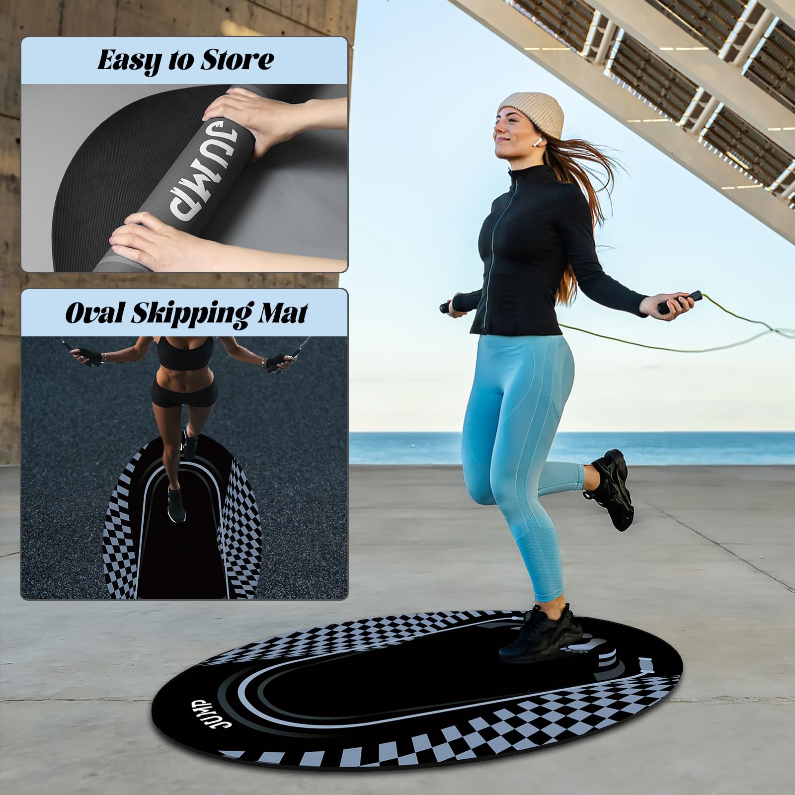 Jump Rope Mat Outdoor Indoor, Oval 52'' x 36'' Non-slip Fitness Exercise Mat, 5mm Shock Absorption Extra Thick Design, Suitable for Home Gym Floor, Concrete Jump Roping