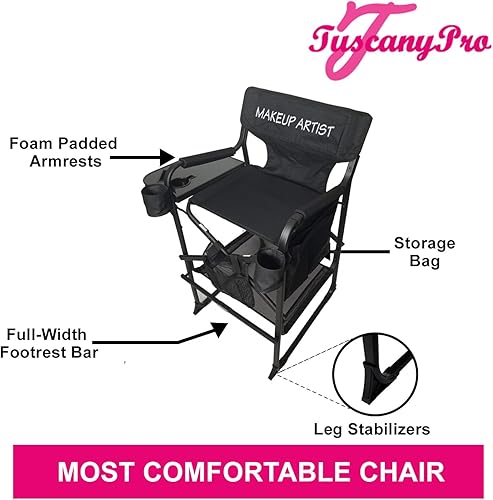 Miniatura 5 de Silla portátil de maquillaje resistente con mini anillo de luz LED, perfecta para maquillaje, salón, eventos con altura de asiento de 29 pulgadas