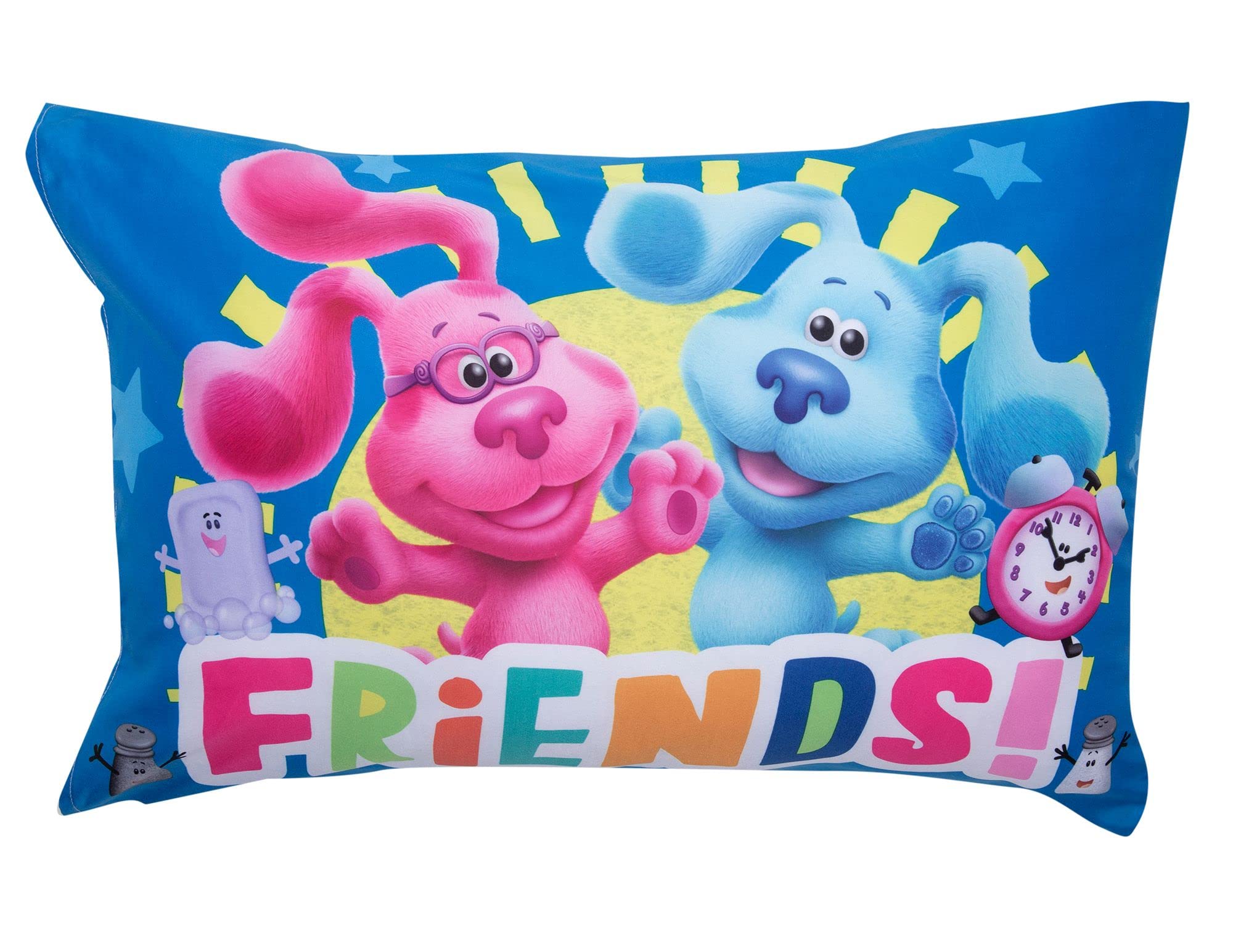 Blue's Clues 4-częściowy zestaw pościeli dla maluchów – zawiera pikowaną kołdrę, prześcieradło z gumką, prześcieradło górne i poszewkę na poduszkę – wzór postaci niebieskich wskazówek do łóżeczka