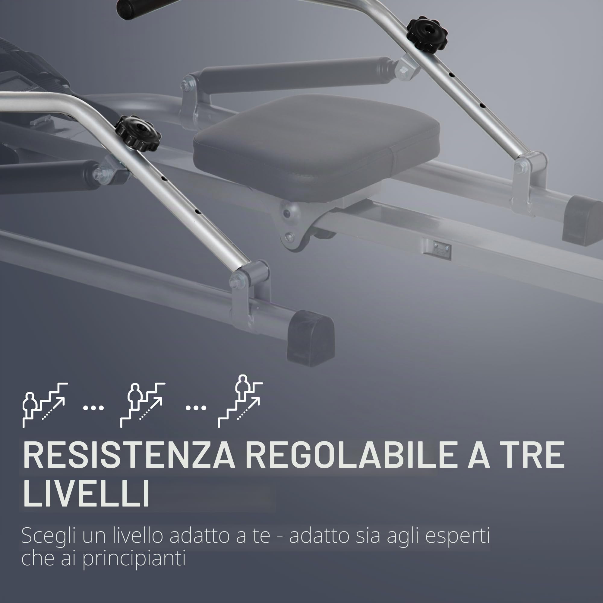 HOMCOM Vogatore pieghevole 3 livelli di resistenza Schermo Nero Grigio | Collaborazione Aosom.fr x FFHandball, LCD multifunzione, acciaio ABS