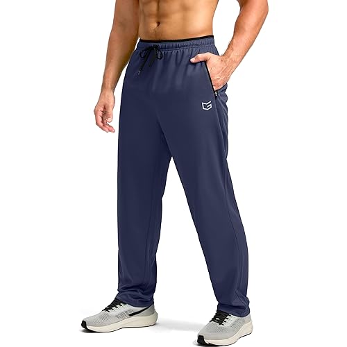 G Gradual Men's Sweatpants Open Bottom, Workout Pants with Zip Pockets Mesh Lightweight for Running, Athletic, Lounge