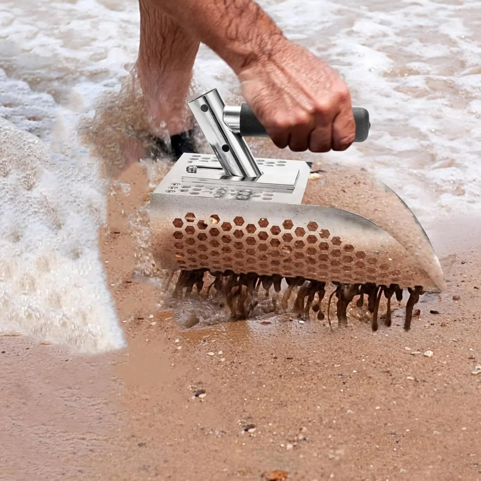 Sandlöffel Set mit Breitem Edelstahlmessgerät, Langer Stahlgriff, für Unterwasserschatzsuche