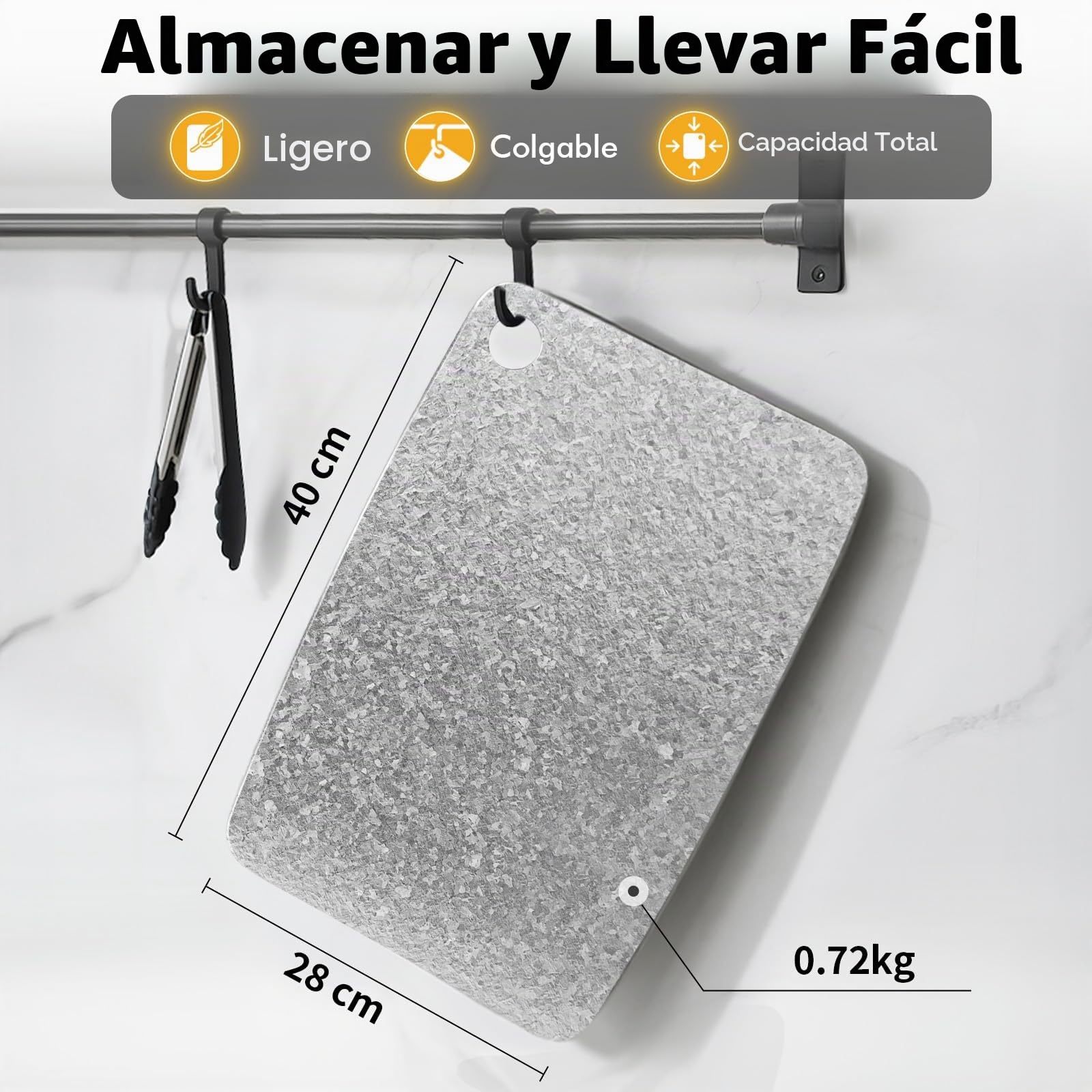 Tabla de cortar de titanio puro 100%, 40 x 28 cm | Tabla doble cara para carne y verduras, sin BPA, lavavajillas, ligera, compacta y fácil de limpiar