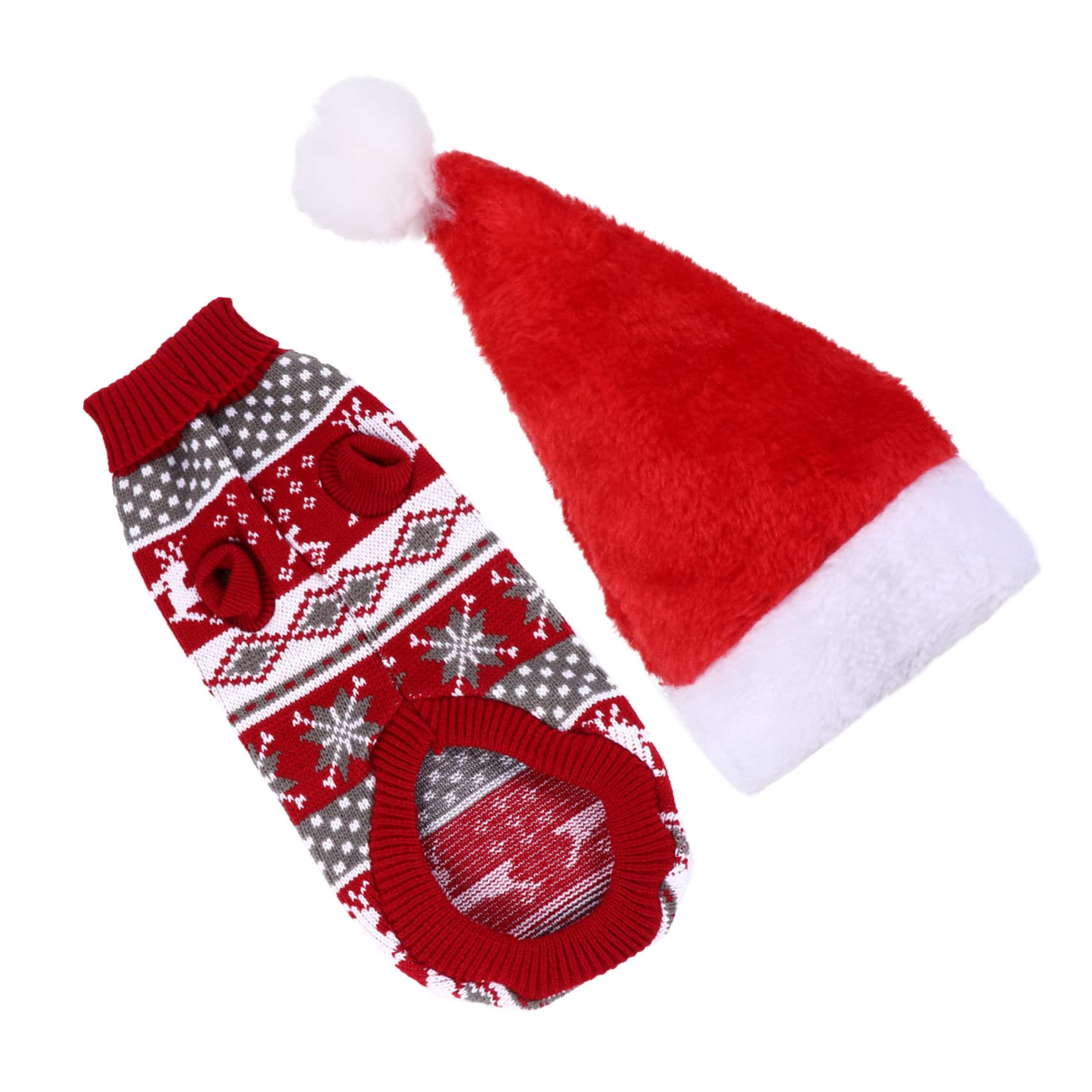 HMJGDHX 2 Pezzi Renna Vestiti per Animali Domestici Maglione di Natale Cane Vestiti Caldi Costume per Cuccioli Abbigliamento per Animali Cappello per Le Occasioni Invernali