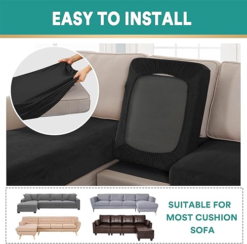 Miniatura 4 de Velvet Couch Covers Universal Stretch Chaise Sofa SlipcoversAnti-Slip L Shape Sofa Covers Sofa Slipcover for 3 Cushion Couch - Elastic Furniture