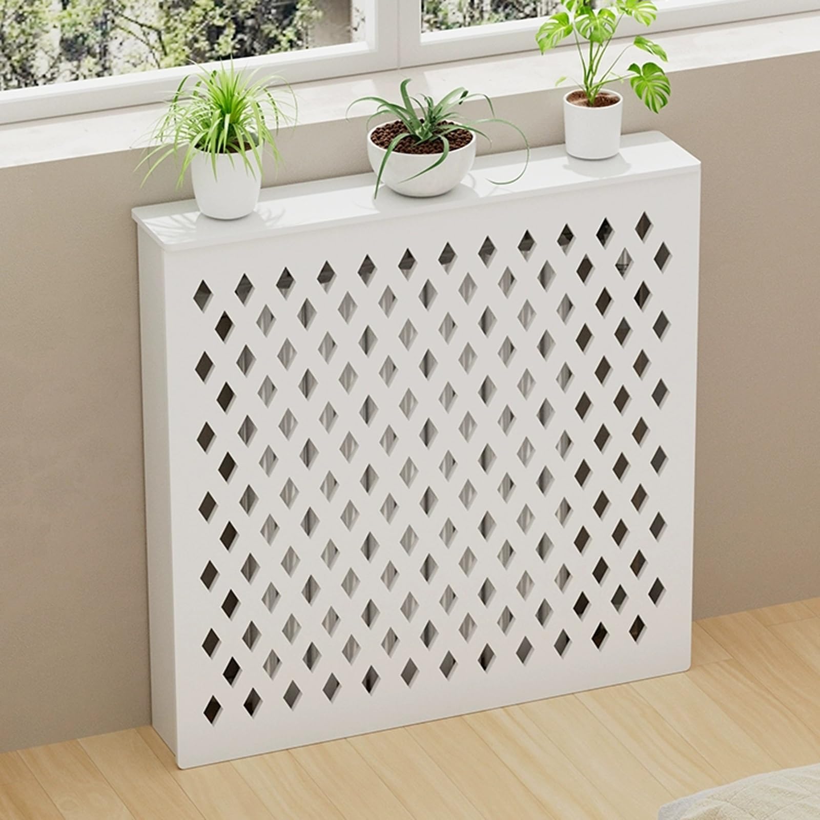 Cubierta de radiador blanca con rejilla de diamante mueble bajo consumo de 60x80x15 cm