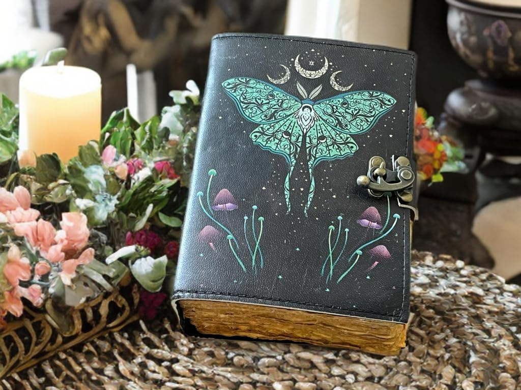 Blank Spell Book of Shadows Journal Little Witch Cat Printed Witchcraft Supplies Wiccan Notebook Handmade Vintage 400 Deckle Paper Grimoire Journal Junk Journal Book of Spell Gifts 7x5 inch image 3