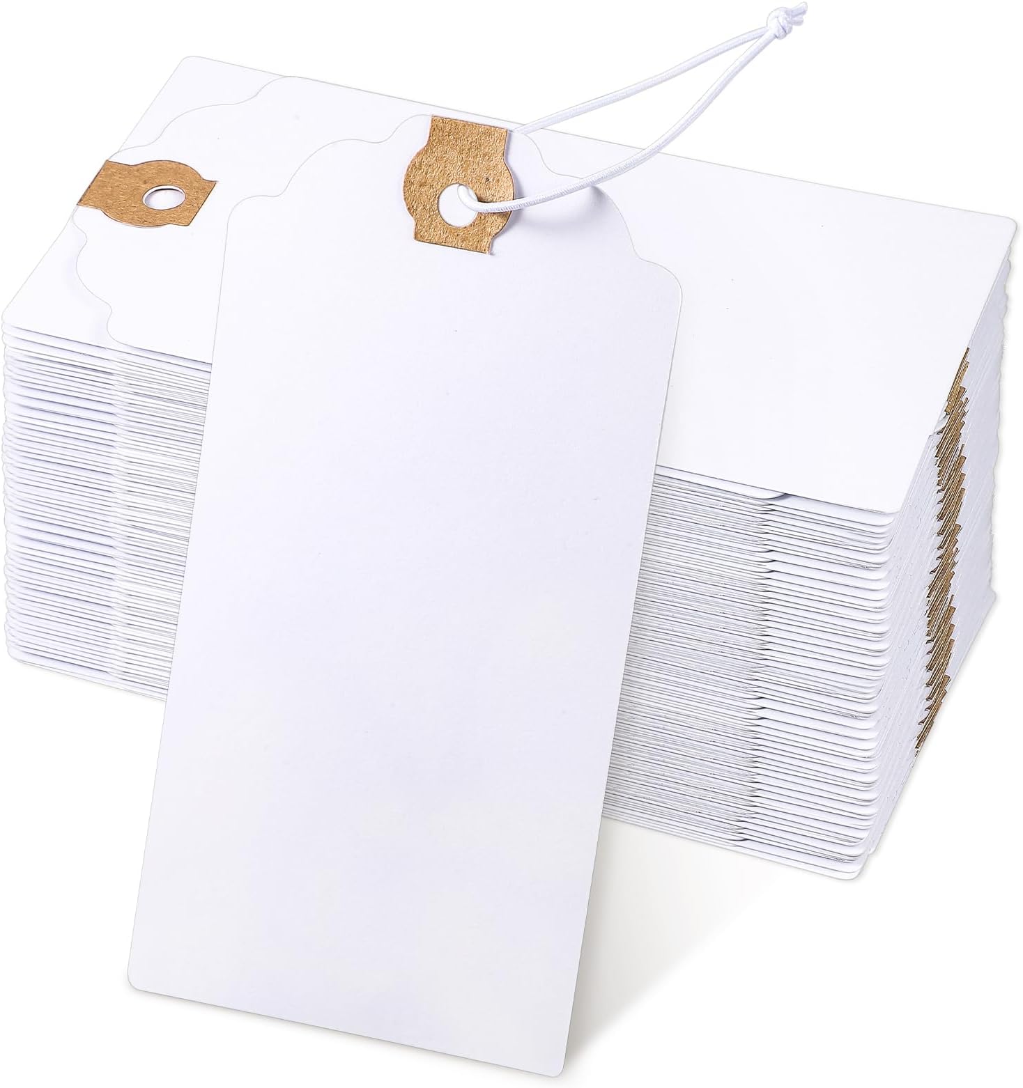 120 Pack White Gift Tags with Elastic String Hang Paper Marking Tags with String Attached Reinforced Hole Writable Inventory Tag 4.76''×2.36''