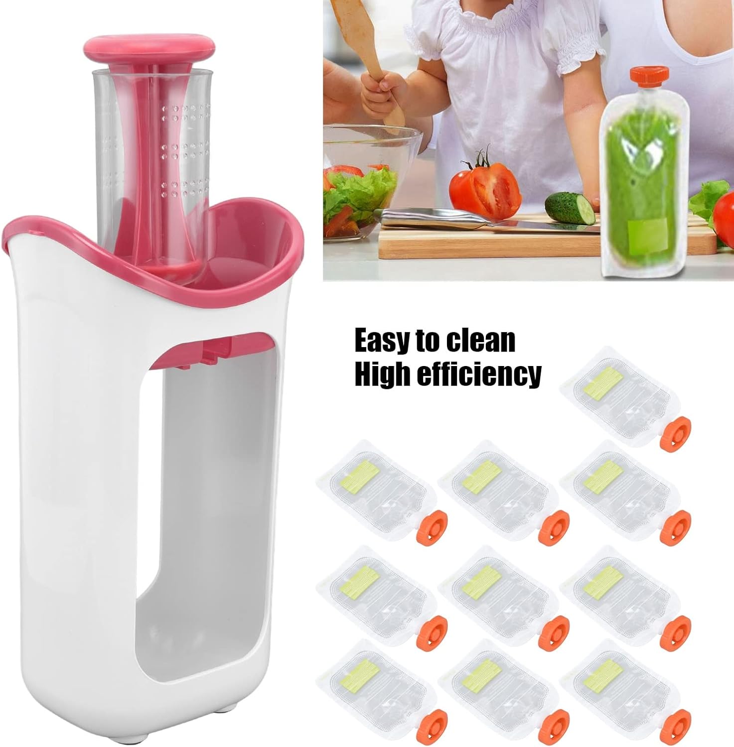 Homemade Infant Infants Fruit Food Maker with Storage Bags, Squeeze Station, Reusable Infants Food Pouches, Infants Puree Maker Dishwasher Safe and bpas Free(Red) image 3 of 7 B0C75HP5WN
