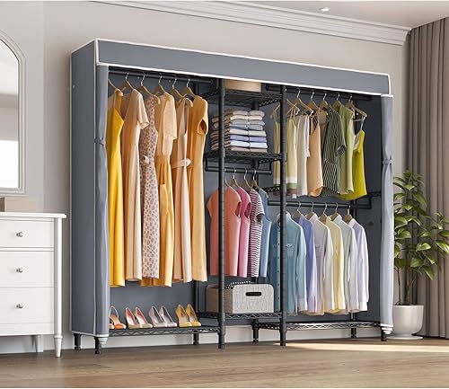 Miniatura 2 de VIPEK Classic V6C - Perchero portátil de alta resistencia, 5 niveles, de alambre, para ropa, de metal negro, con cubierta Oxford gris, 70.1 pulgadas