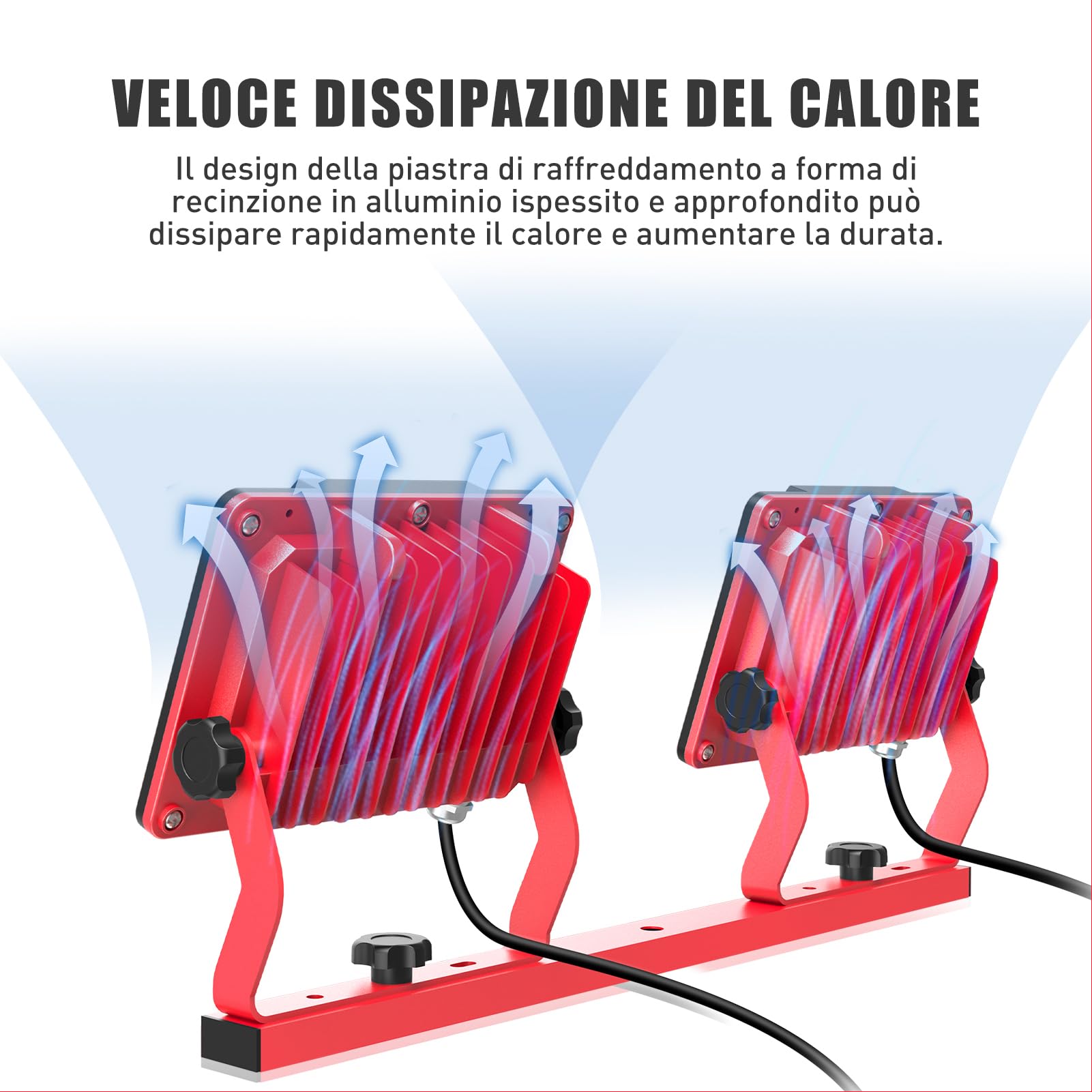Faretto LED Da Cantiere HYCHIKA 50W – IP65 Impermeabile, 5500LM, 6500K, Regolazione Luminosità 50/100%, Staffa 360° E Maniglia Pieghevole