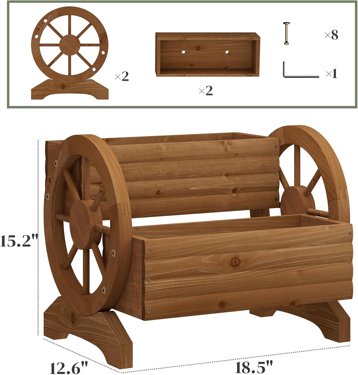 Wooden Wagon Planter Flower Cart with Wheels Garden Box Garden Planter, Decorative Planter for Flowers Herbs Vegetables for Indoor & Outdoor Décor Flower Cart for Patio Garden Balcony (Brown)