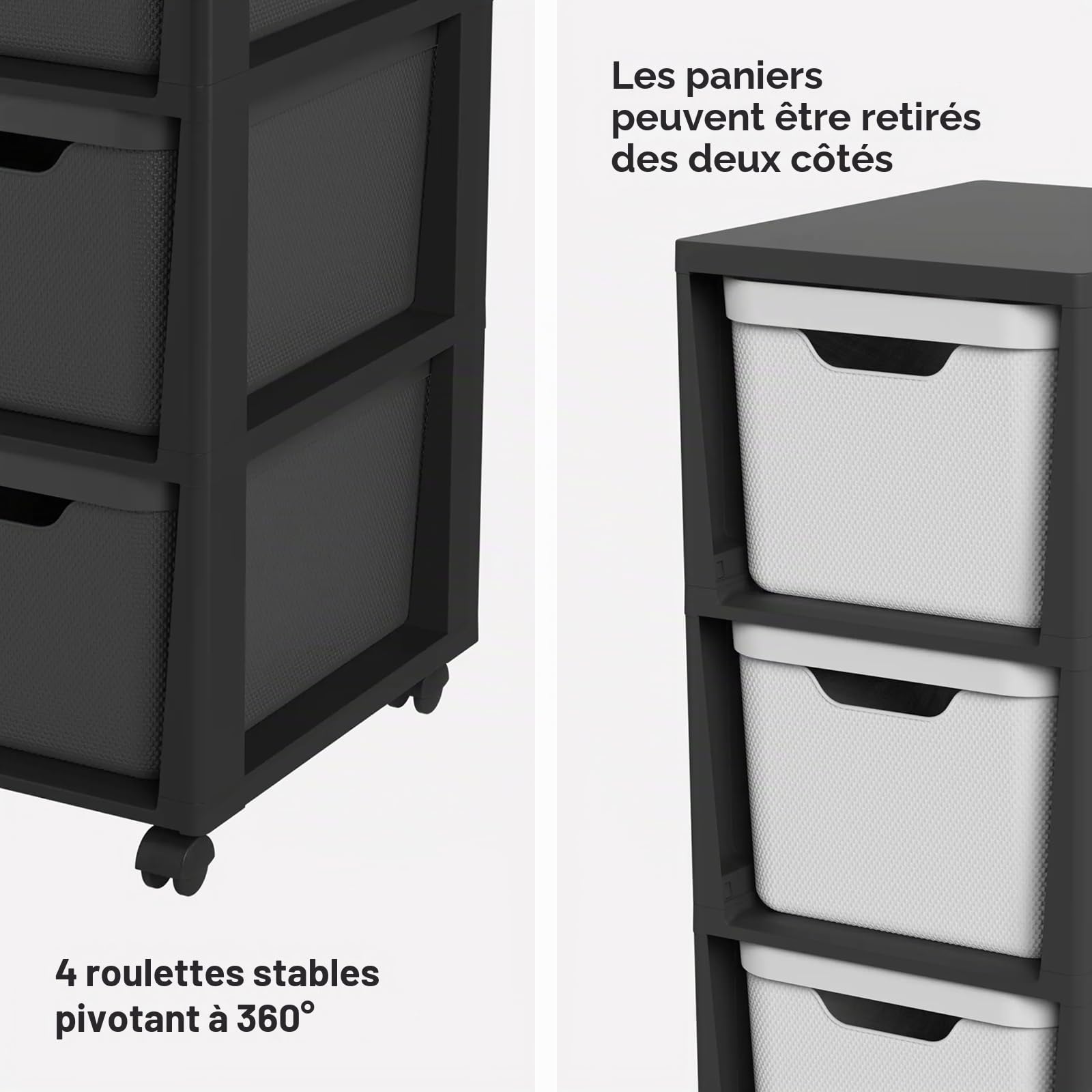 Rotho Jive meuble de rangement à 3 boîtes de rangement 3 x 16 L mobile noir