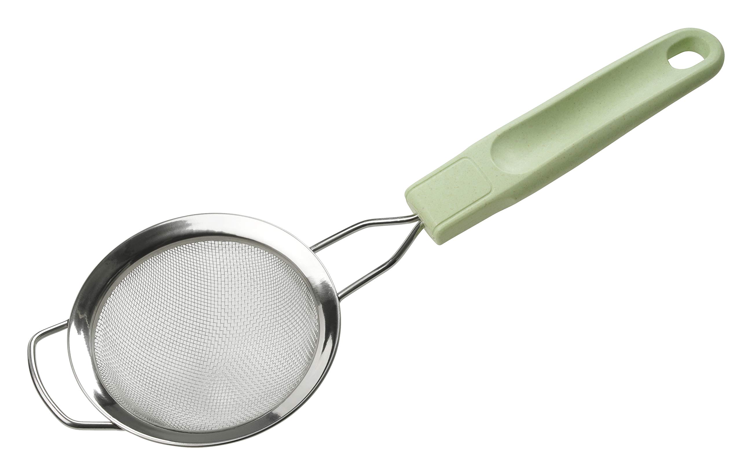FACKELMANN Ecolution Sieve - Small Kitchen Sieve Made of Wood Fibres, Organic Plastic and Stainless Steel - Diameter 9 x 27 cm Large Metal Strainer in Mint Green