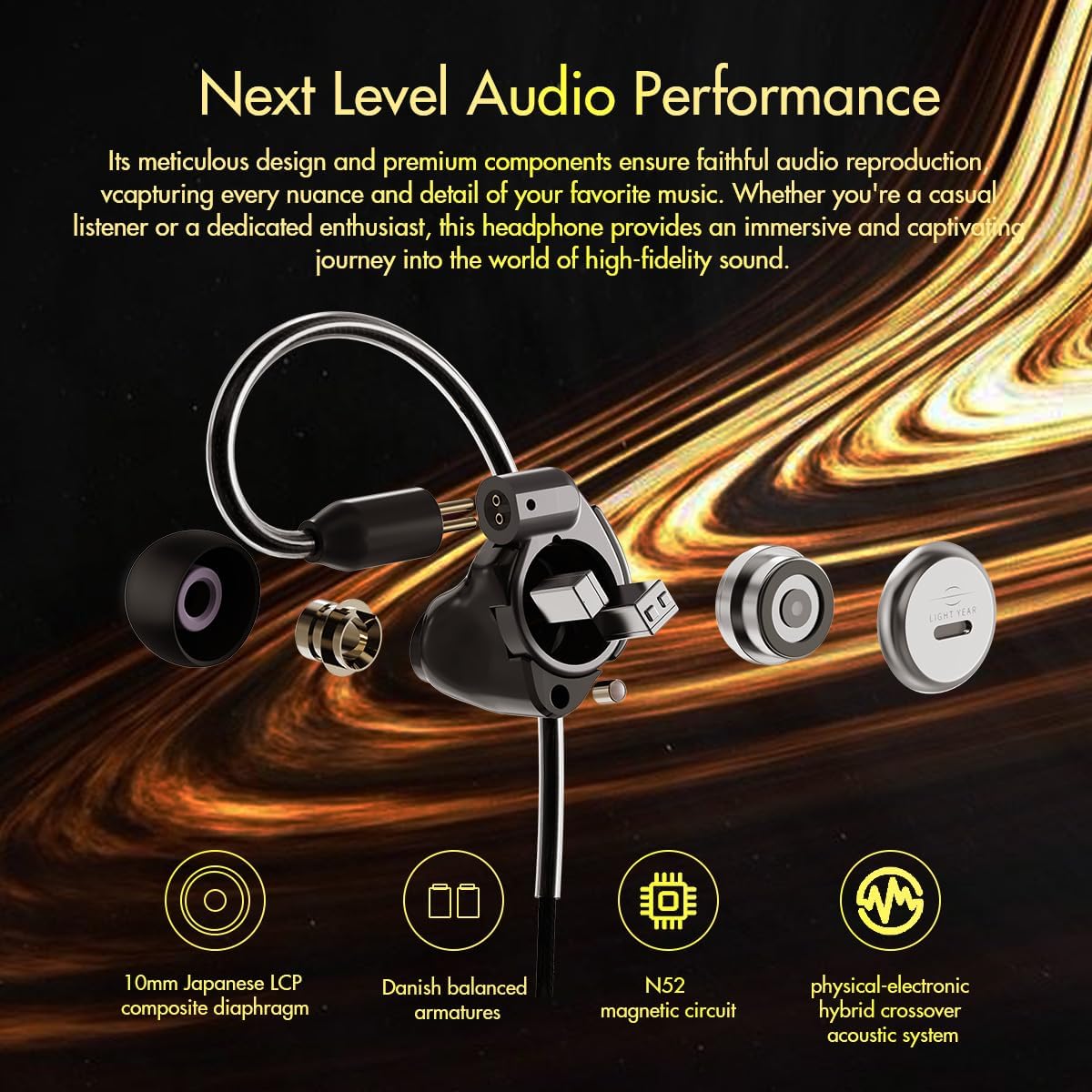Star City 5 Pro 1DD+2BA Hybrid Headphones HiFi Wired Earbuds in Ear Earphones High Fidelity with IEM 0.78 2 pin Cable (Night, 3.5mm 0.78 2 pin)
